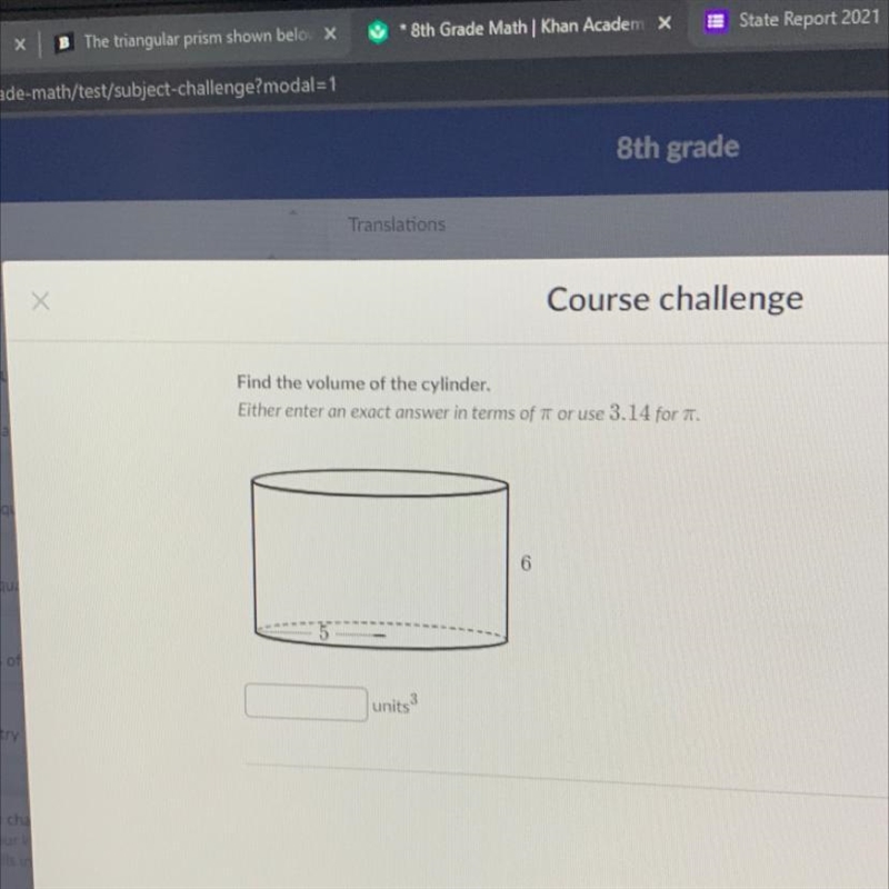 Find the volume of the cylinder. Either enter an exact answer in terms of it or use-example-1