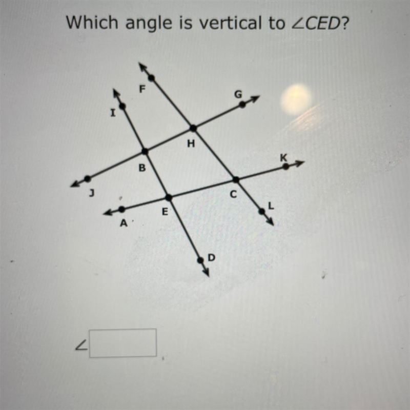 Which angle is vertical to CED?-example-1