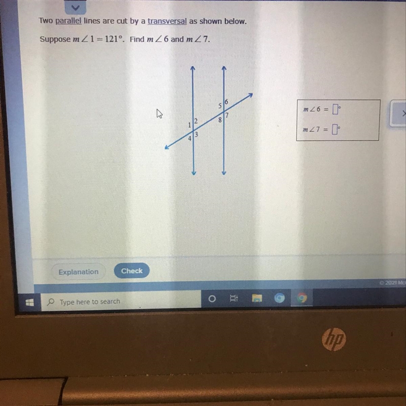 HELP ME PLZ Two parallel lines are cut by a transversal as shown below. Suppose mZ-example-1