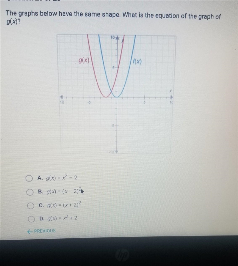 The graphs below have the same shape. What is the equation of the graph of g(x)? g-example-1