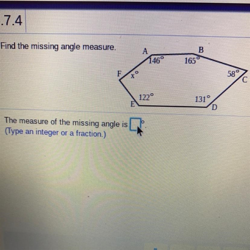 Find the missing angle measure.-example-1