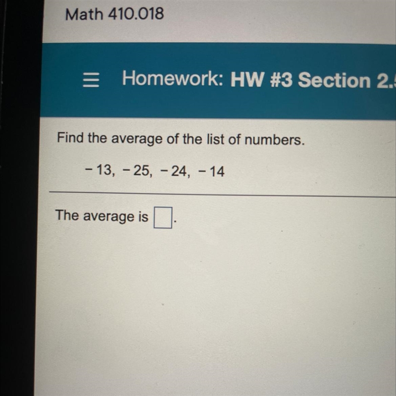 Find the average of the list of numbers. - 13, – 25, – 24, – 14-example-1