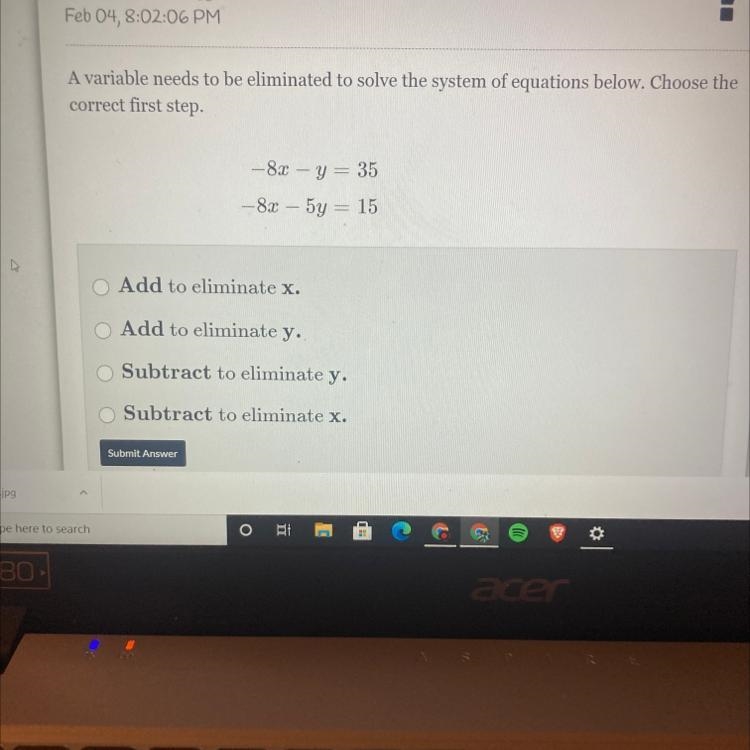 A variable needs to be eliminated to solve the system of equations below. Choose the-example-1