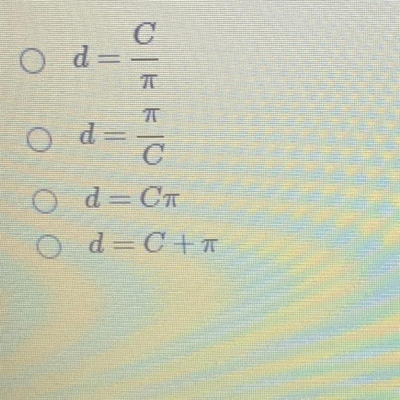 If the circumference of a circle is Cinches, which equation represents the diameter-example-1