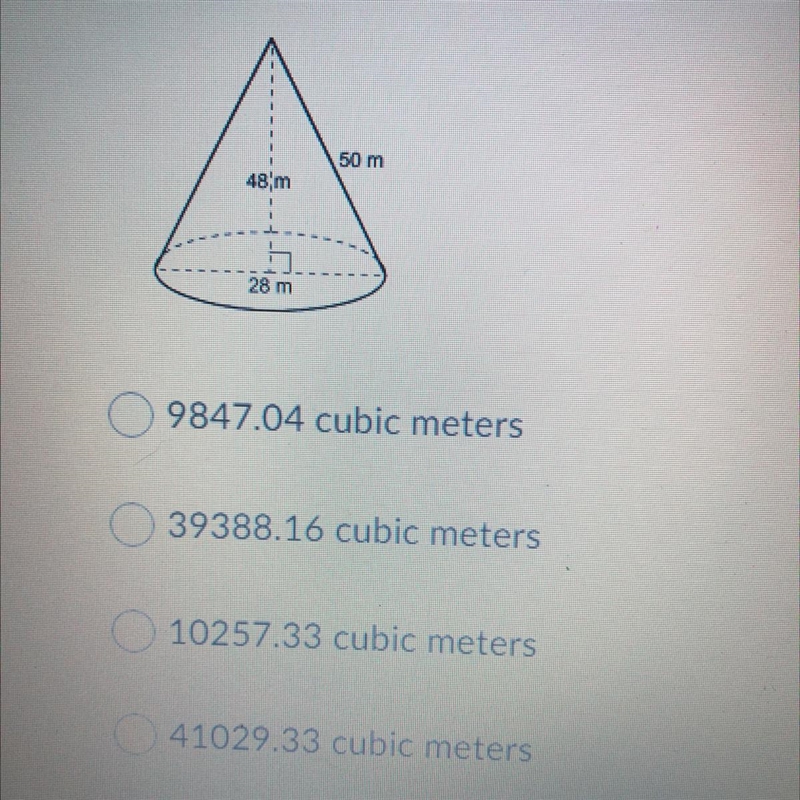 Find the volume of the following con used 3.14 for pie￼-example-1