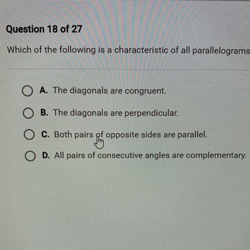 Which of the following is a characteristic of all parallelograms?-example-1