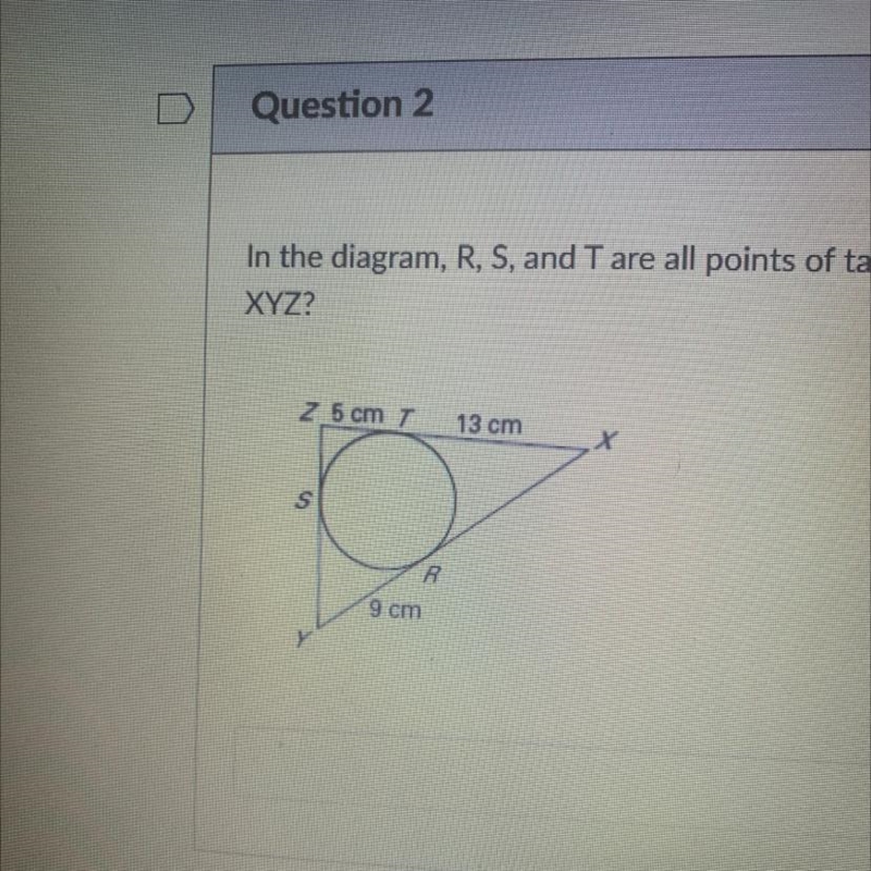 In the diagram, R, S, and T are all points of tangency. What is the perimeter of Triangle-example-1