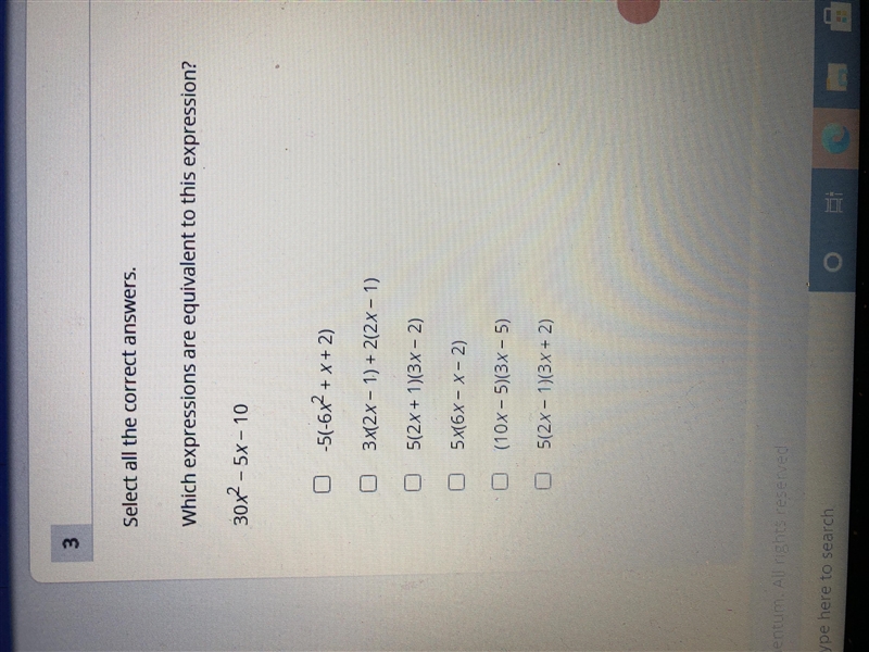 Which expressions are equivalent to the expression 30x^2-5x-10-example-1