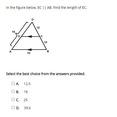 In the figure below, EC || AB. Find the length of EC. Select the best choice from-example-1