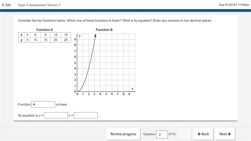 Consider the two functions below. Which one of these functions is linear? What is-example-1