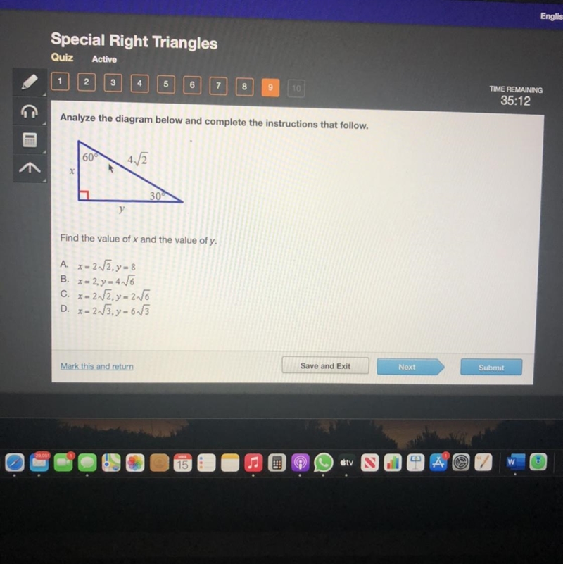 Find the value of x and the value of y-example-1