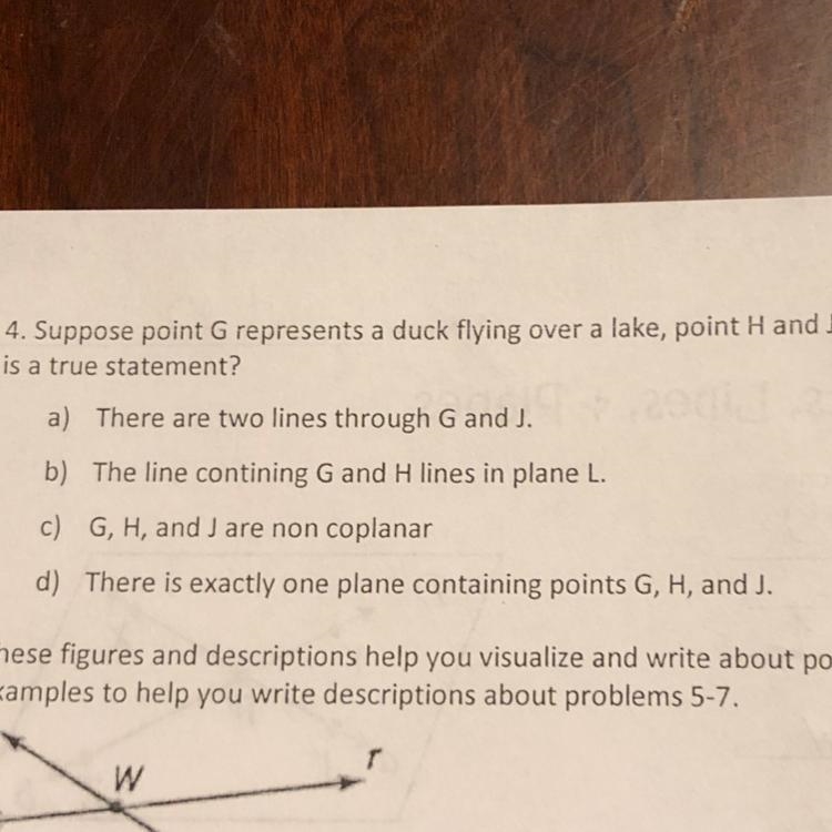 suppose Point G represents a duck flying over a Lake, point H and J represent two-example-1