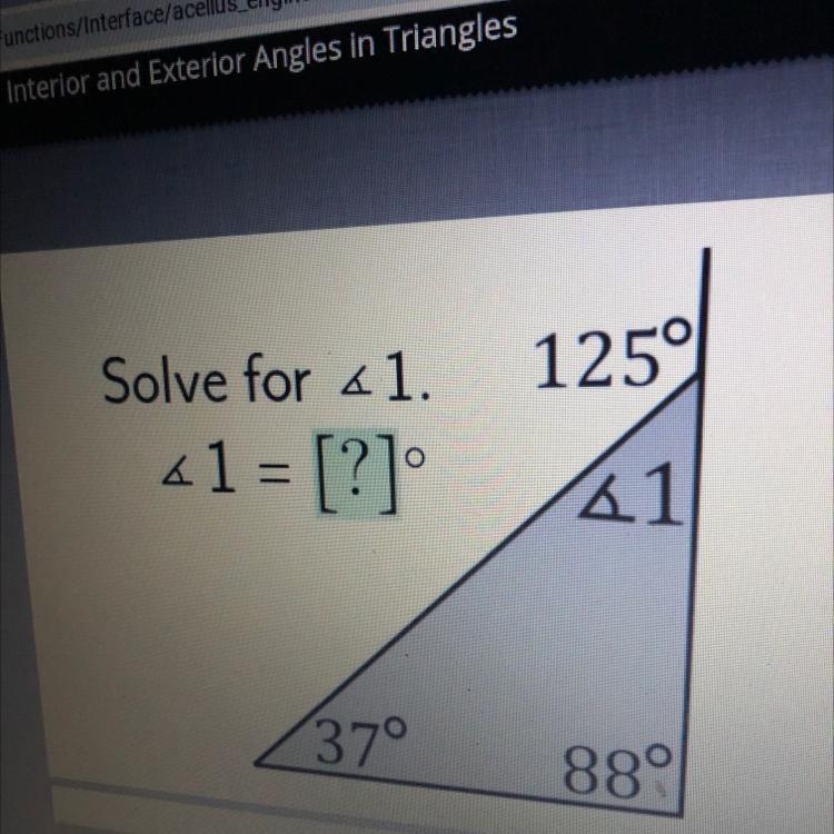 125 Solve for <1. 41 = [?] 21 37° 88°-example-1