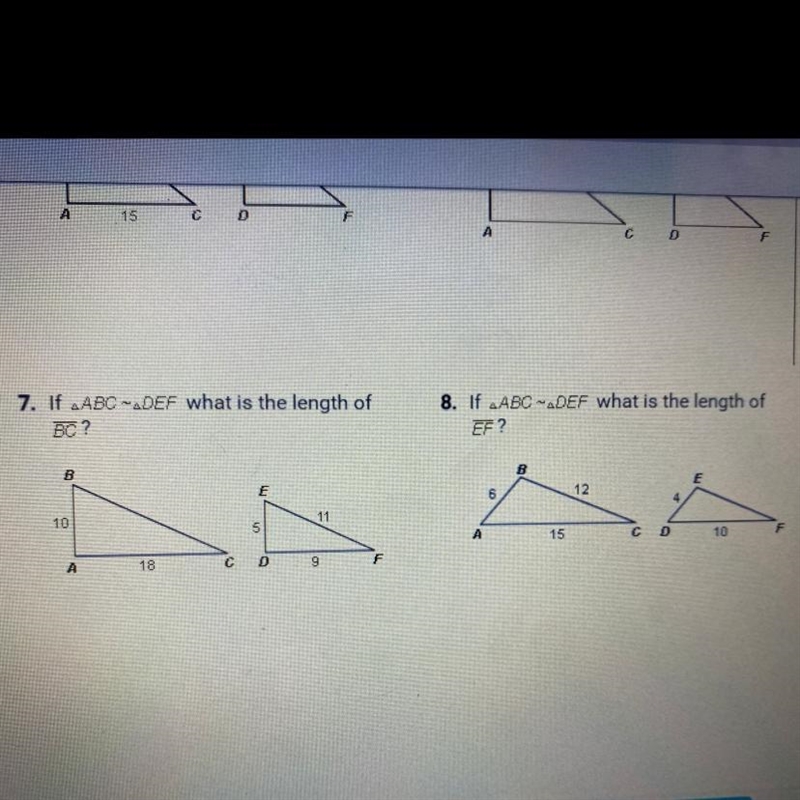 If ABC~DEF what is the length of BC? If ABC~DEF what is the length of EF?-example-1