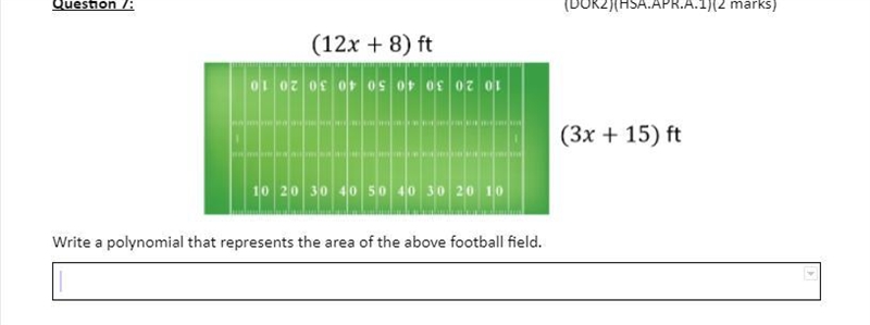 Write a polynomial that represents the area of the above football field.-example-1