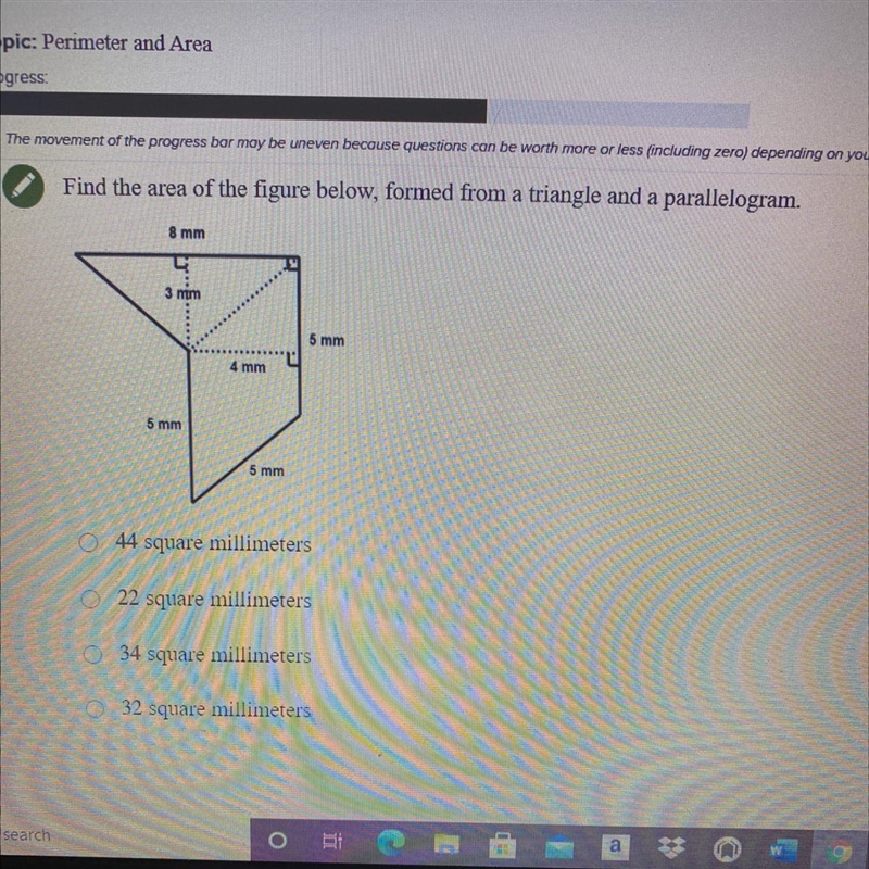 Find the area of the figure below, formed from a triangle and a parallelogram-example-1