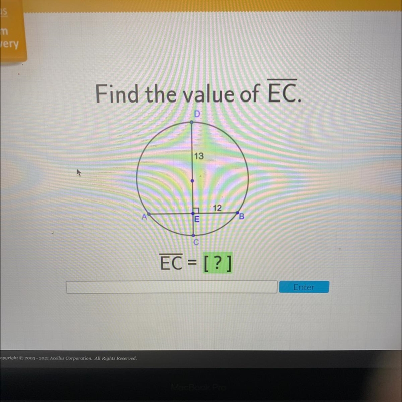 Find the value of EC. 13 12 E B EC = [?]-example-1