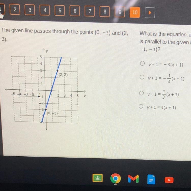 What is the equation, in the point-slope form, of the line that is parallel to the-example-1