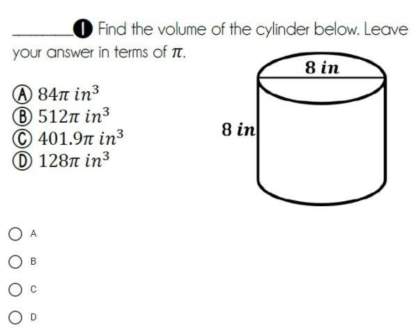 Find the volume of the cylinder below. Leave your answer in terms of pi.-example-1