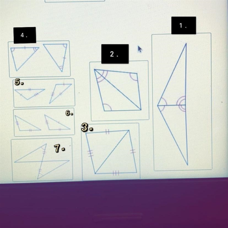 ￼which ones belong to SAS, SSS, HL, AAS, ASA or not congruent?-example-1