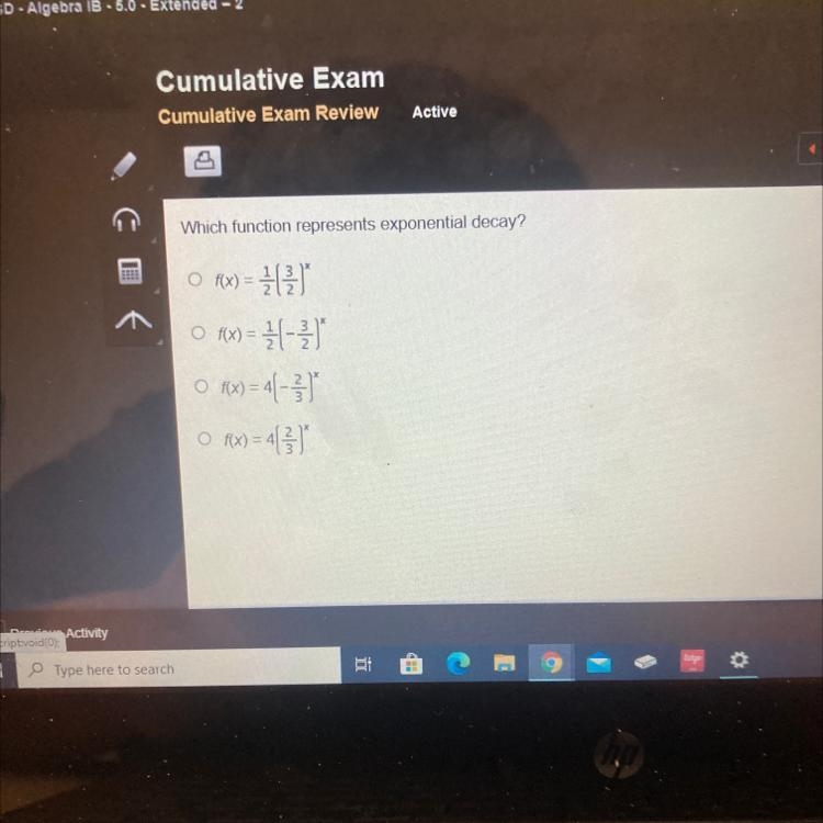 Which function represents a exponential decay. Plz help need answer for my exam!-example-1