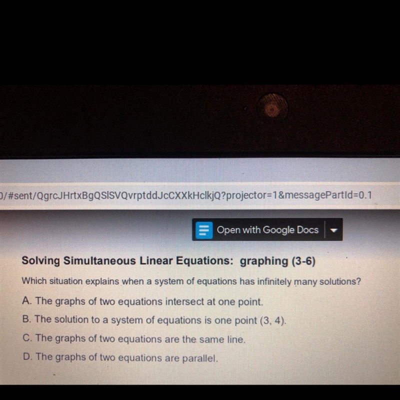 Which situation explains when a system of equations has infinitely many solutions-example-1