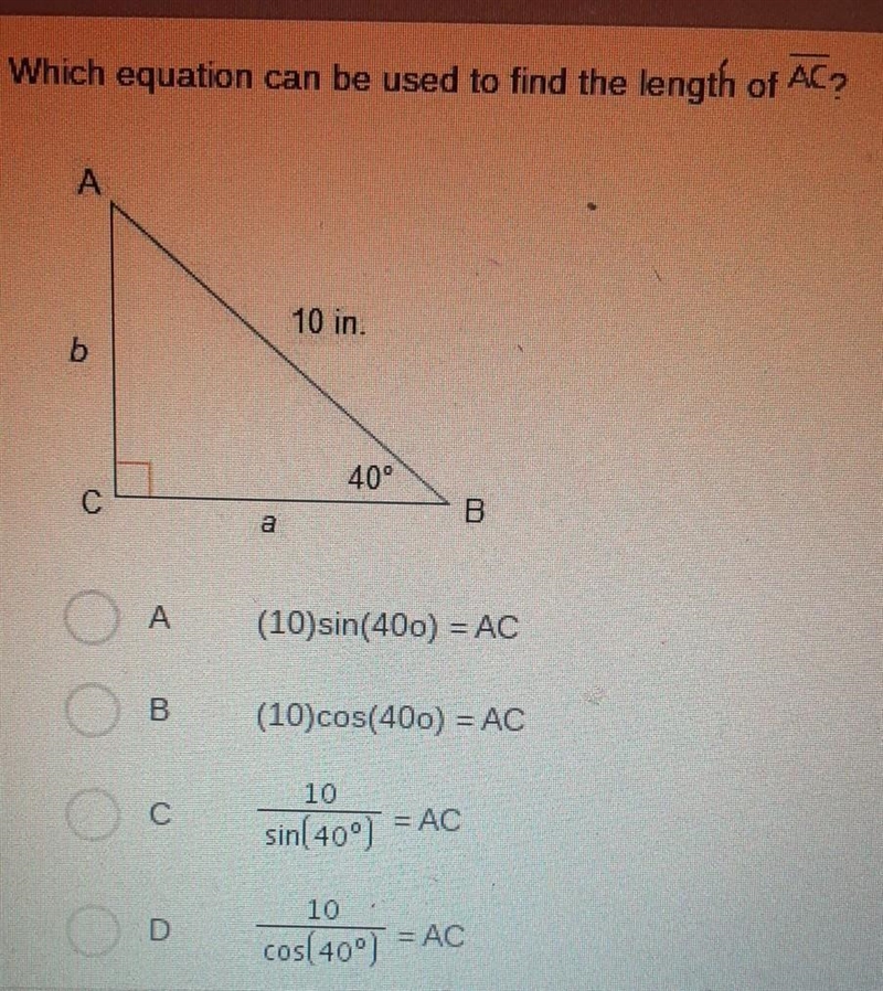 Helpppp!!! Which equation can be used to find the length -of AC?​-example-1