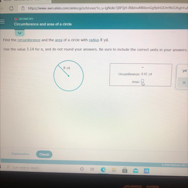 Circumference and area of a circle Find the circumference and the area of a circle-example-1