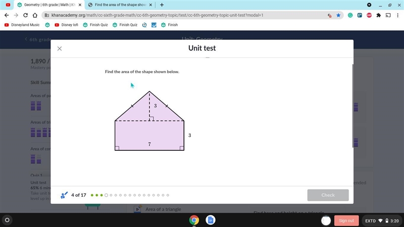 Find the area of the shape shown below.-example-1