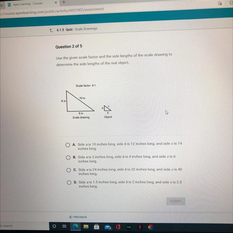 Use the given scale factor and the side lengths of the scale drawing to determine-example-1