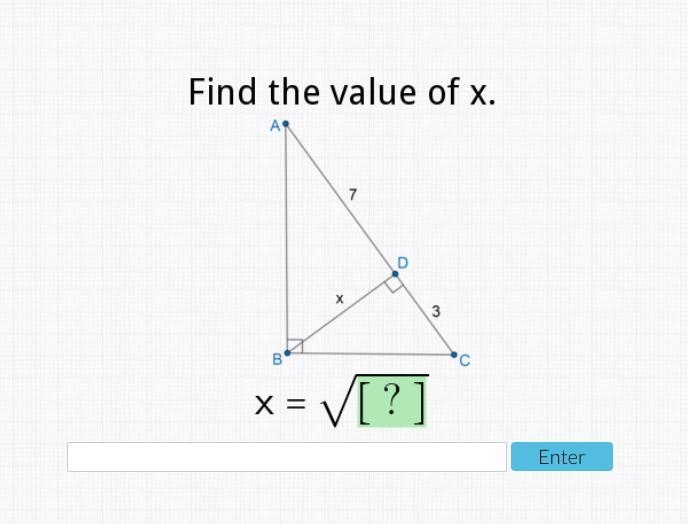 Find the value of x. 7 3 x=-example-1