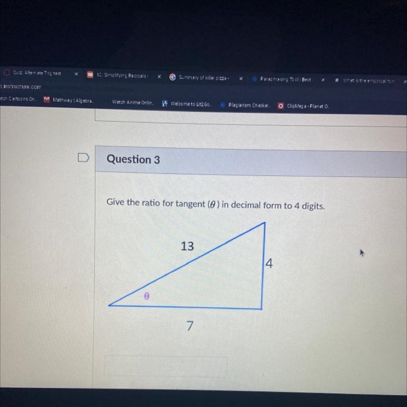 Give the ratio for tangent (0) in decimal form to 4 digits. 13 4 7.-example-1