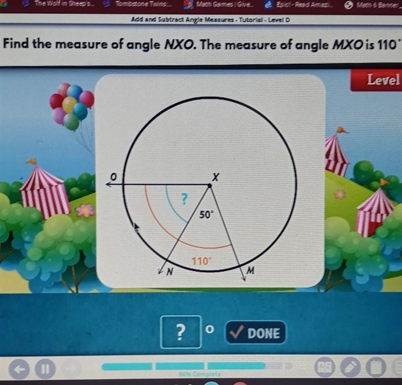 Find the measure of angle NXO. The measure of angle MXO is 110*​-example-1