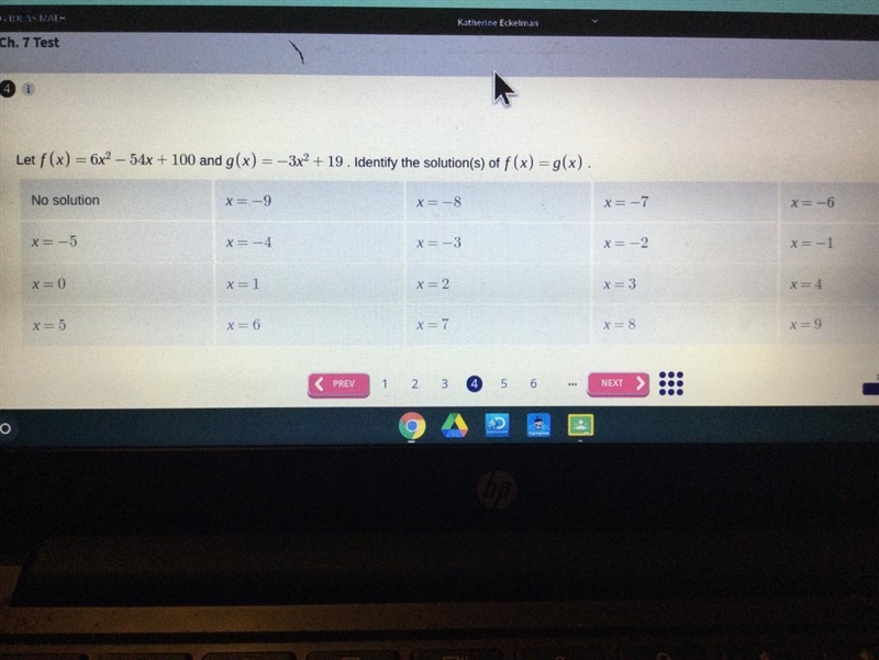 Let f(x) = 6x² - 54x+100 and g(x)=-3x² + 19. Identify the solution(s) of f(x) = g-example-1