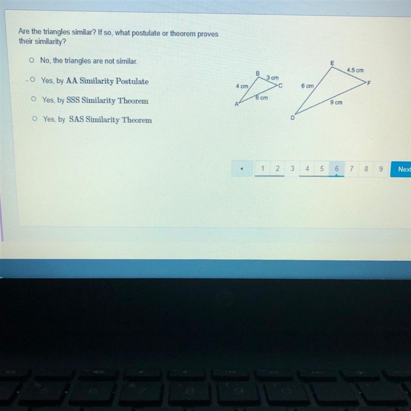 Are the triangles similar? If so, what postulate or theorem proves their similarity-example-1