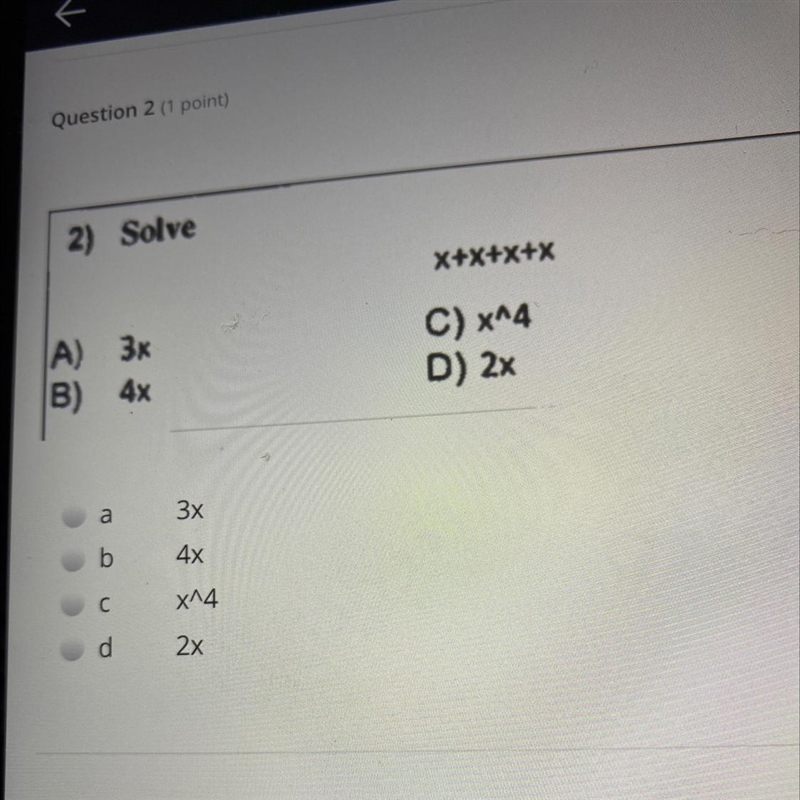 2) Solve X+X+x+x I really need help it’s kinda confusing-example-1