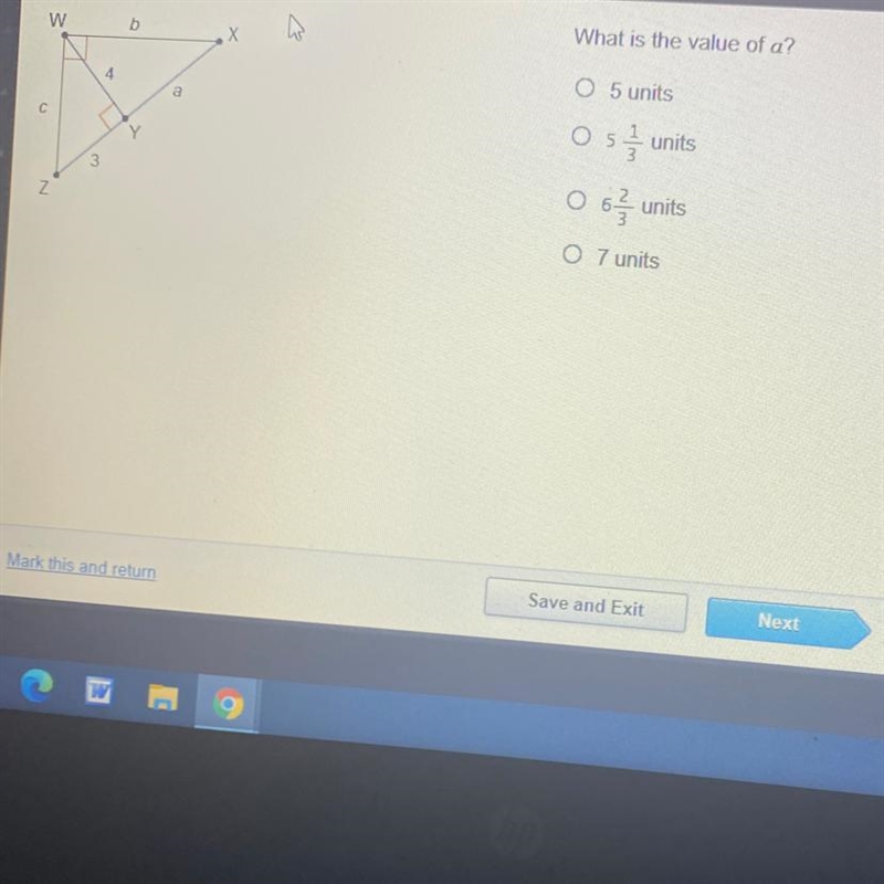 What is the value of a? A. 5 units B. 5 1/3 units C. 6 2/3 units D. 7 units-example-1