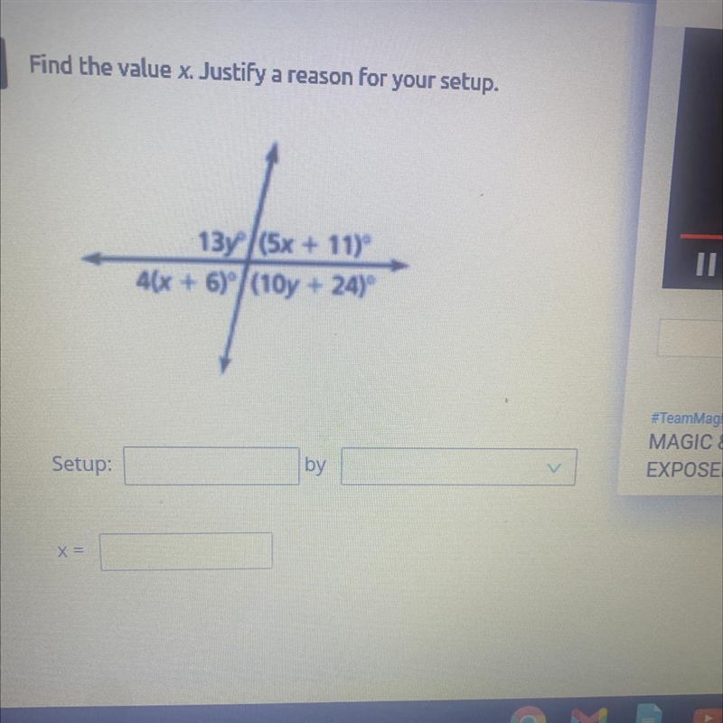 Find the value of x justify a reason for your setup-example-1