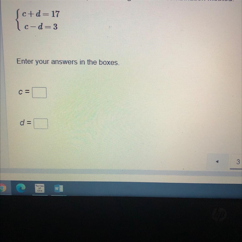 Solve the system of equations using the linear combination method. ſc+d_17 Tc-d-3 Enter-example-1