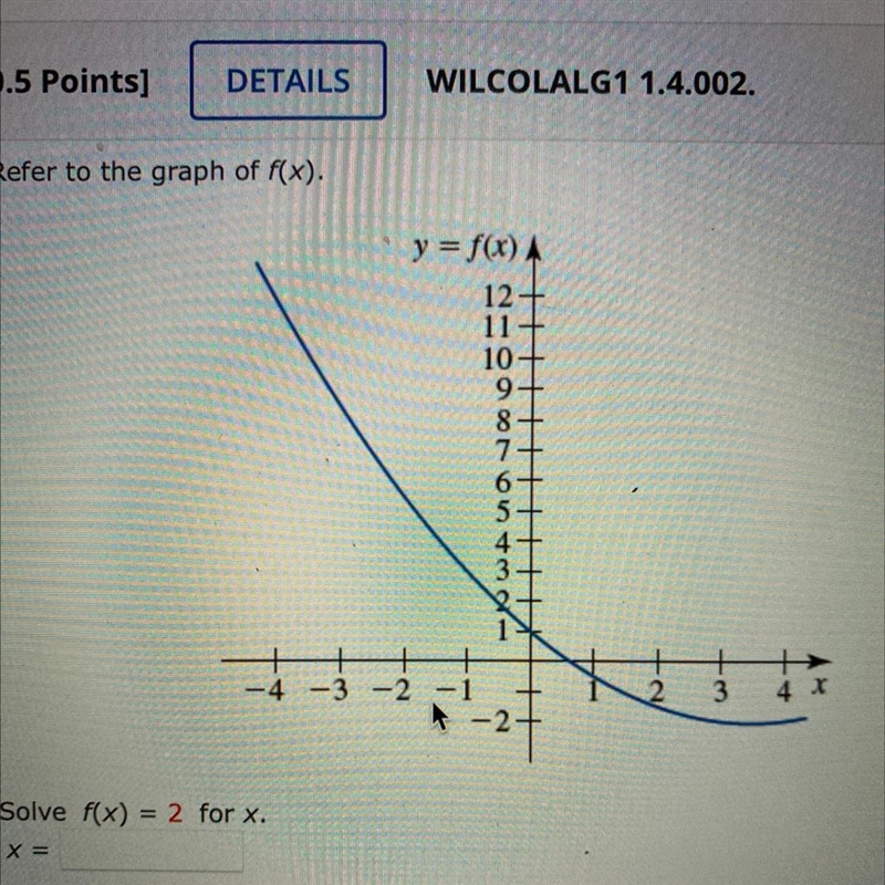 Solve f(x) = 2 for x.-example-1