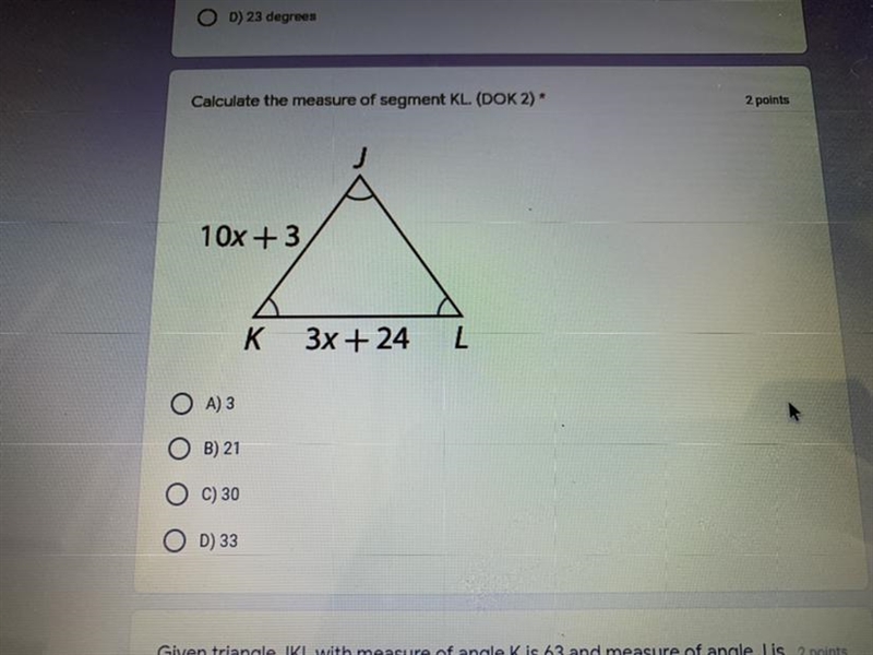 Calculate the measure of segment KL HELP PLS-example-1