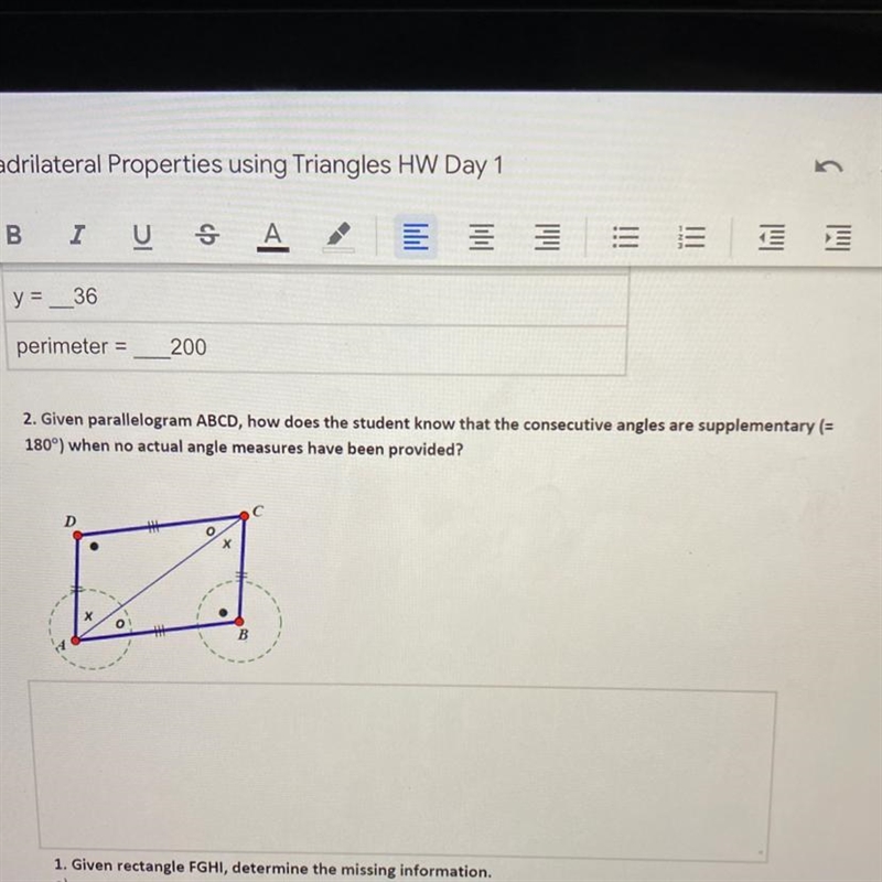 Please help this is due today!!!!! Given parallelogram ABCD determine the missing-example-1