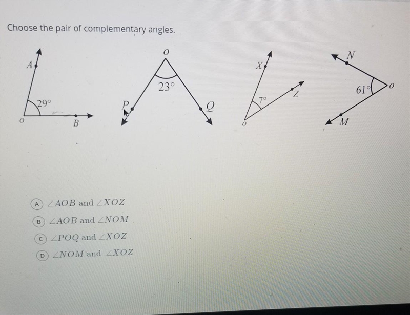 Choose the pair of complimentary angles ​-example-1