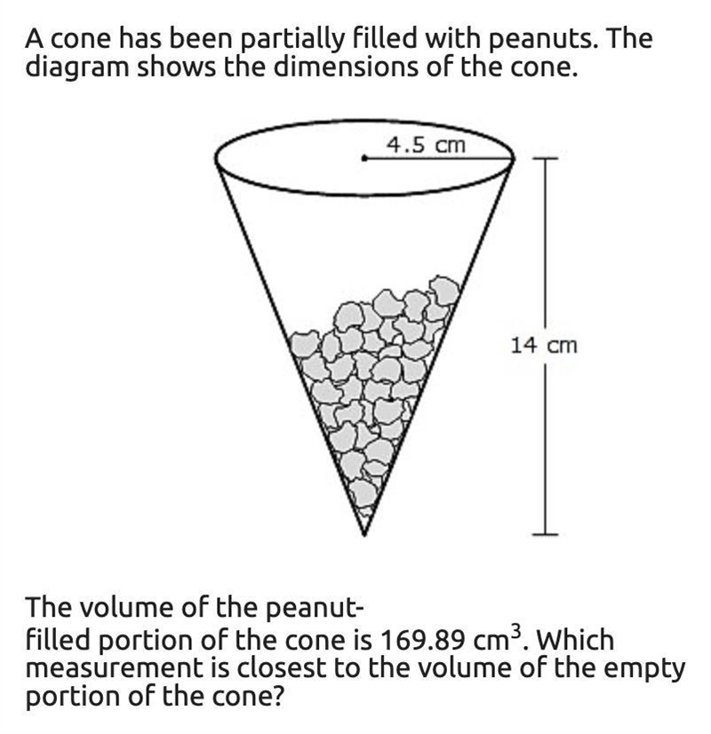 a cone has been partially filled with peanuts. The diagram shows the dimensions of-example-1