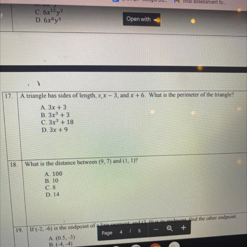 HELP PLEASE 17. A triangle has sides of length x, X -3 And x+6 what is the perimeter-example-1