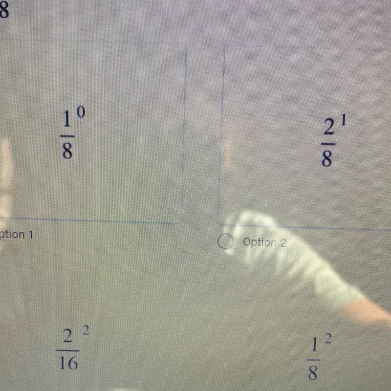 The dot is in the middle 5) What exponent matches the expression? * 1/8 . 1/8-example-1