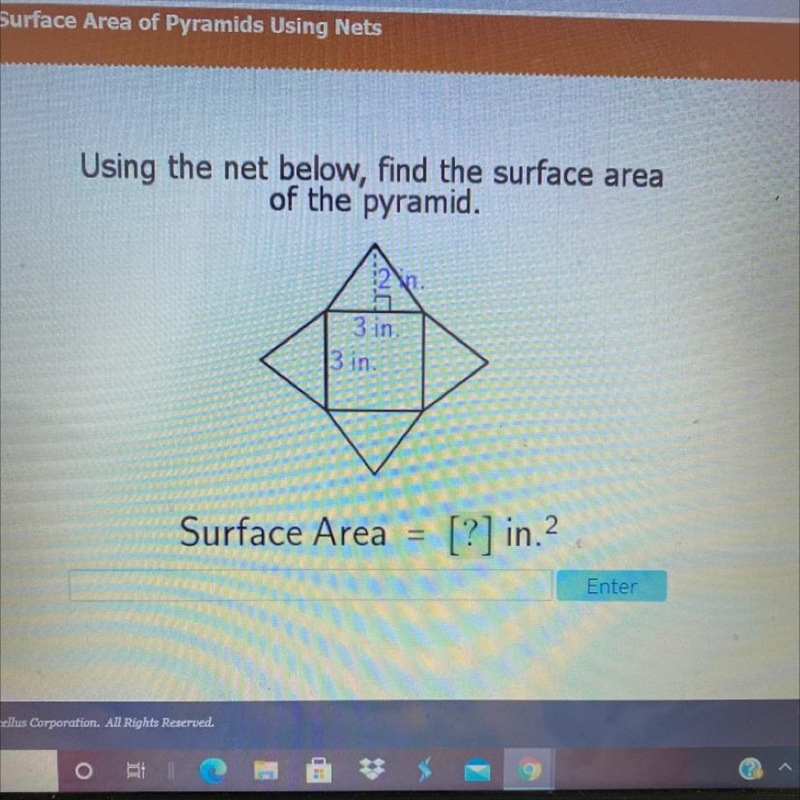 2n. 3 in. 3 in. Surface Area = [?] in.2 please help literally nobody can seem to get-example-1