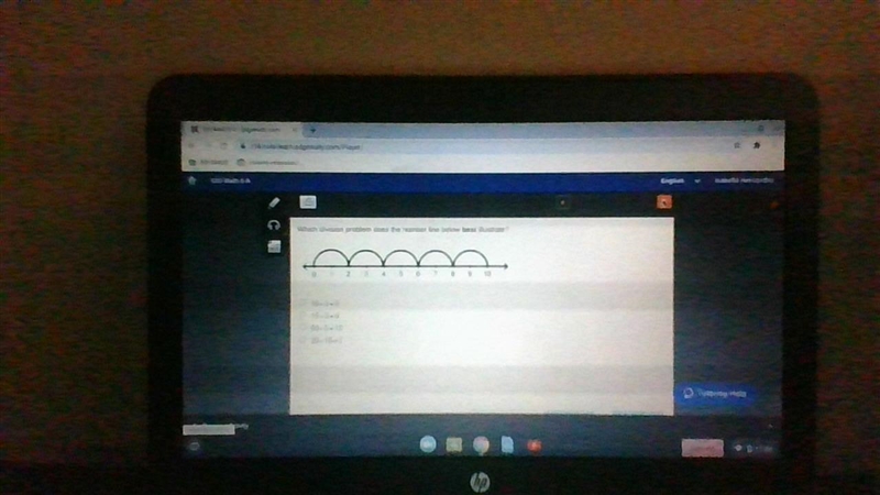 Witch division problem does the number line below best illustrated A 10 ÷2= 5 B 15 ÷3= 5 C-example-1