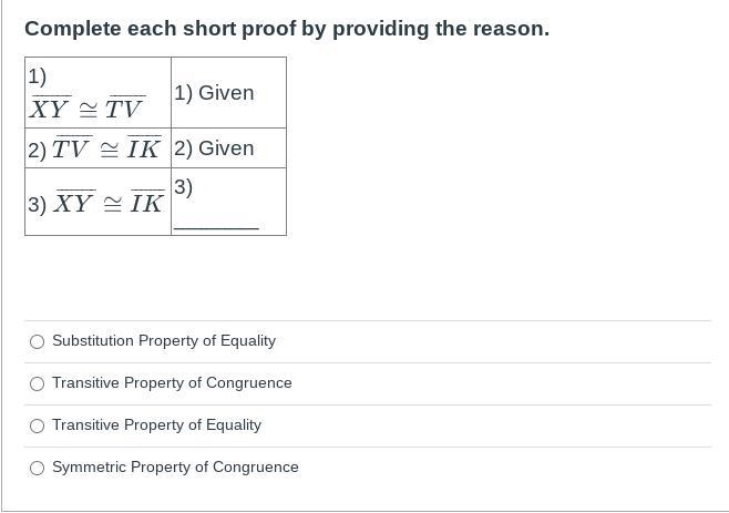 Complete each short proof by providing the reason.-example-1