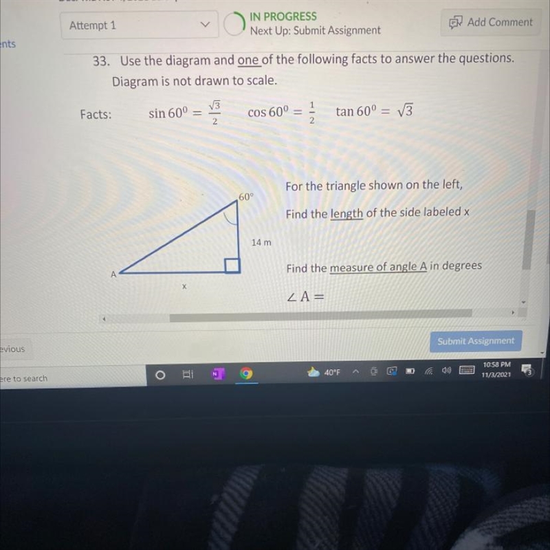 For the triangle shown on the left, find the length of the side labeled x find the-example-1